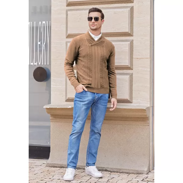NITAGUT Mens Shawl Collar Pullover Sweater Slim Fit Sweater Cable Knit Pullover V Neck Soft Casual Button Sweater for Man