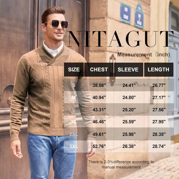 NITAGUT Mens Shawl Collar Pullover Sweater Slim Fit Sweater Cable Knit Pullover V Neck Soft Casual Button Sweater for Man