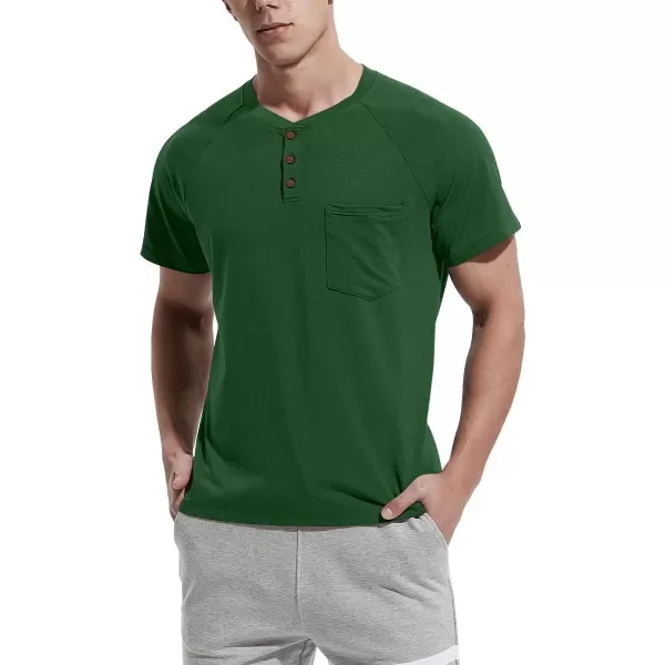 NITAGUT Men's Summer Casual T-Shirts Front Placket Raglan Short Sleeve Henley Shirts with Pocket