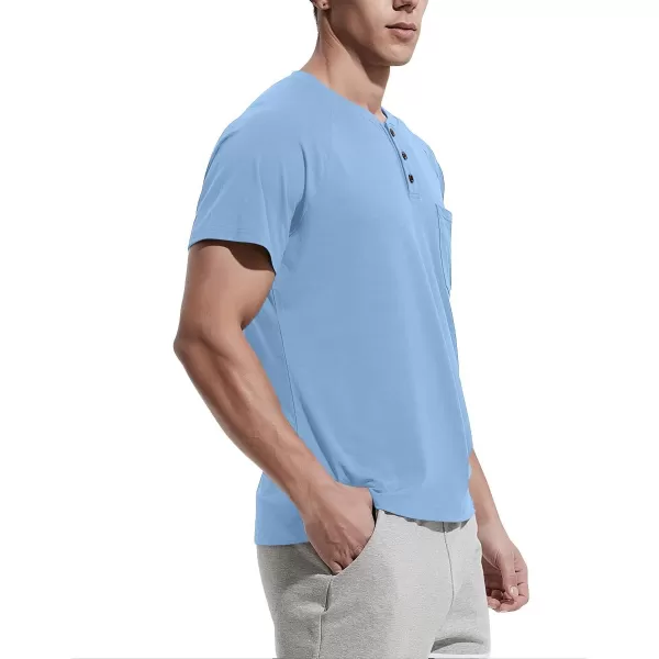 NITAGUT Men's Summer Casual T-Shirts Front Placket Raglan Short Sleeve Henley Shirts with Pocket