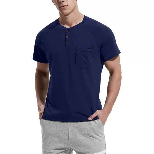 NITAGUT Men's Summer Casual T-Shirts Front Placket Raglan Short Sleeve Henley Shirts with Pocket