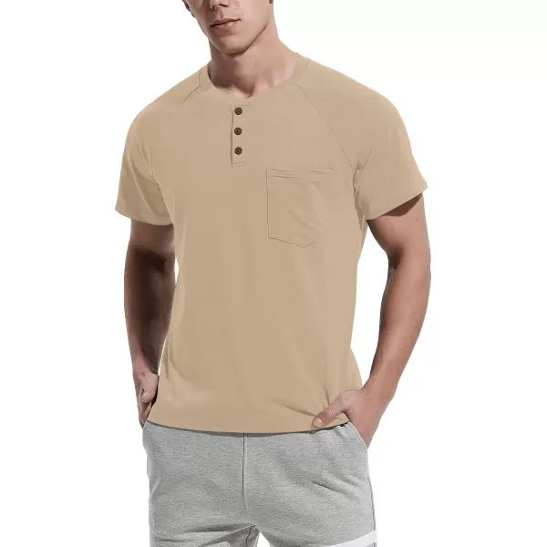 NITAGUT Men's Summer Casual T-Shirts Front Placket Raglan Short Sleeve Henley Shirts with Pocket