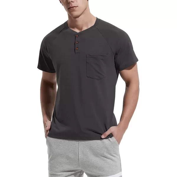 NITAGUT Men's Summer Casual T-Shirts Front Placket Raglan Short Sleeve Henley Shirts with Pocket