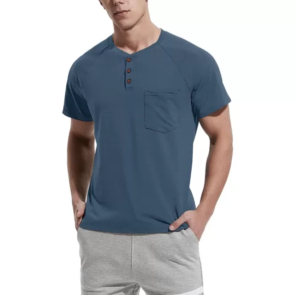 NITAGUT Men's Summer Casual T-Shirts Front Placket Raglan Short Sleeve Henley Shirts with Pocket