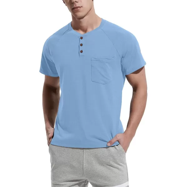 NITAGUT Men's Summer Casual T-Shirts Front Placket Raglan Short Sleeve Henley Shirts with Pocket