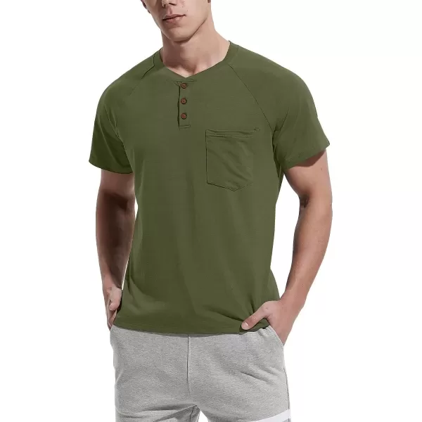 NITAGUT Men's Summer Casual T-Shirts Front Placket Raglan Short Sleeve Henley Shirts with Pocket
