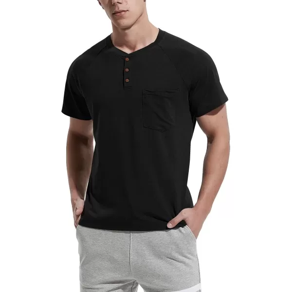 NITAGUT Men's Summer Casual T-Shirts Front Placket Raglan Short Sleeve Henley Shirts with Pocket