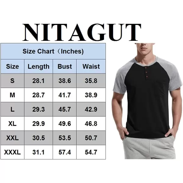 NITAGUT Men's Summer Casual T-Shirts Front Placket Raglan Short Sleeve Henley Shirts with Pocket