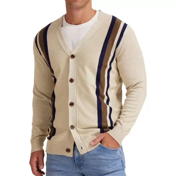 NITAGUT Men's Vintage Striped Long Sleeve Cardigan Sweater with Button V Neck Knitted Sweaters