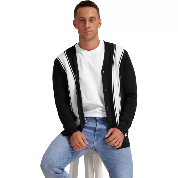 NITAGUT Men's Vintage Striped Long Sleeve Cardigan Sweater with Button V Neck Knitted Sweaters