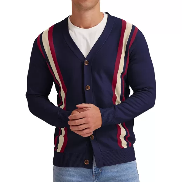 NITAGUT Men's Vintage Striped Long Sleeve Cardigan Sweater with Button V Neck Knitted Sweaters