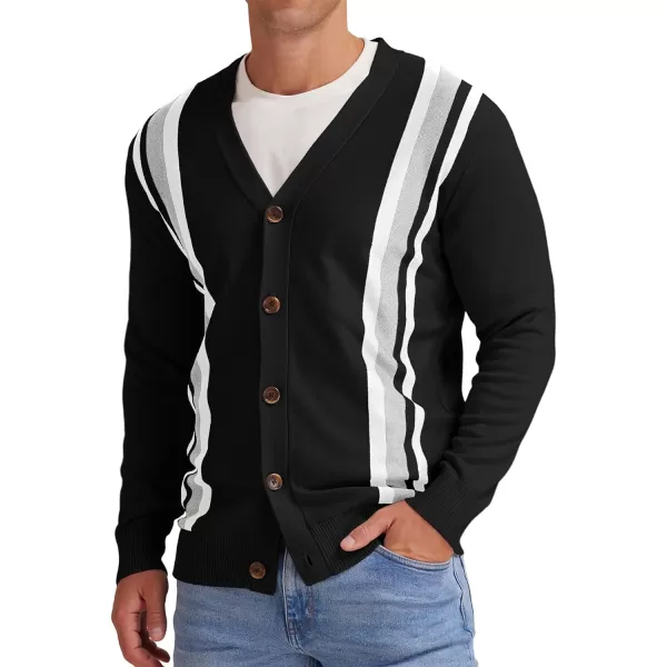 NITAGUT Men's Vintage Striped Long Sleeve Cardigan Sweater with Button V Neck Knitted Sweaters