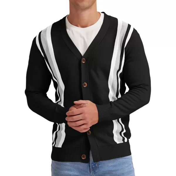 NITAGUT Men's Vintage Striped Long Sleeve Cardigan Sweater with Button V Neck Knitted Sweaters