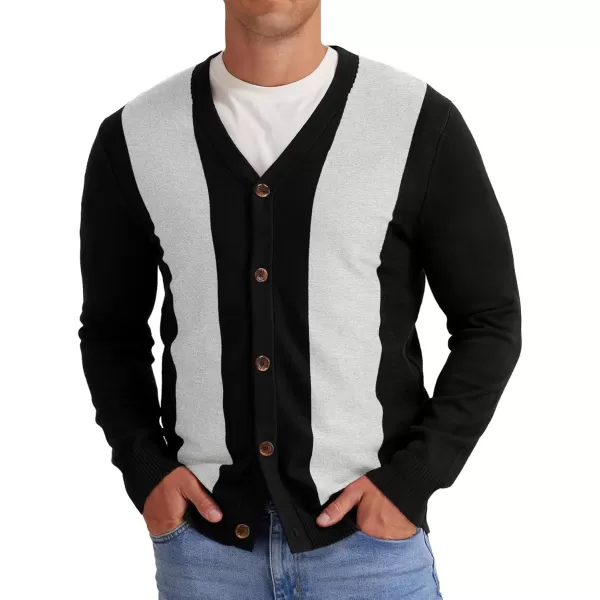 NITAGUT Men's Vintage Striped Long Sleeve Cardigan Sweater with Button V Neck Knitted Sweaters