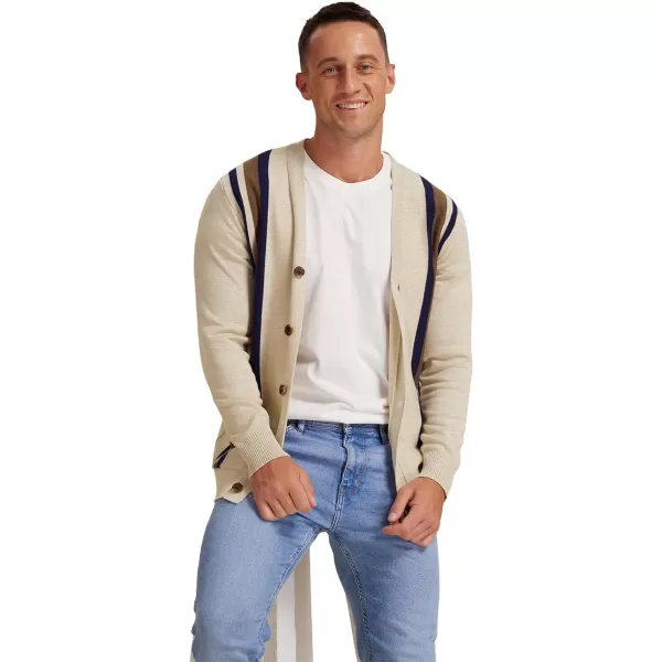 NITAGUT Men's Vintage Striped Long Sleeve Cardigan Sweater with Button V Neck Knitted Sweaters