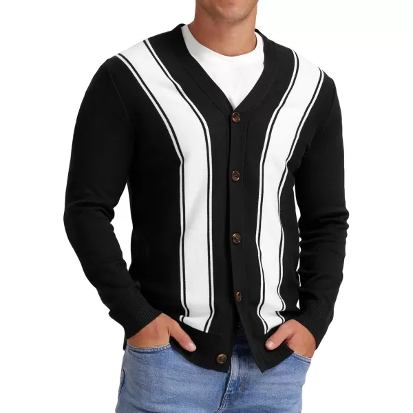 NITAGUT Men's Vintage Striped Long Sleeve Cardigan Sweater with Button V Neck Knitted Sweaters