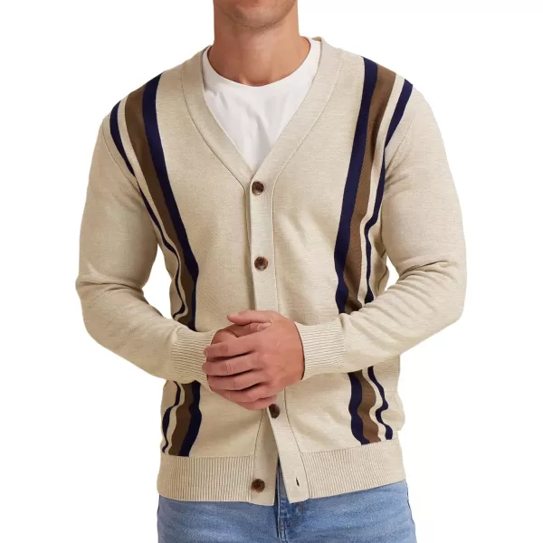 NITAGUT Men's Vintage Striped Long Sleeve Cardigan Sweater with Button V Neck Knitted Sweaters