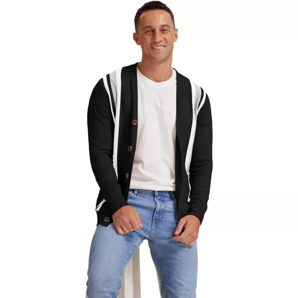 NITAGUT Men's Vintage Striped Long Sleeve Cardigan Sweater with Button V Neck Knitted Sweaters