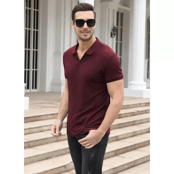 NITAGUT Polo Shirts for Men V Neck Slim Fit Short Sleeve Performance Golf Shirt Knit Soft Tees