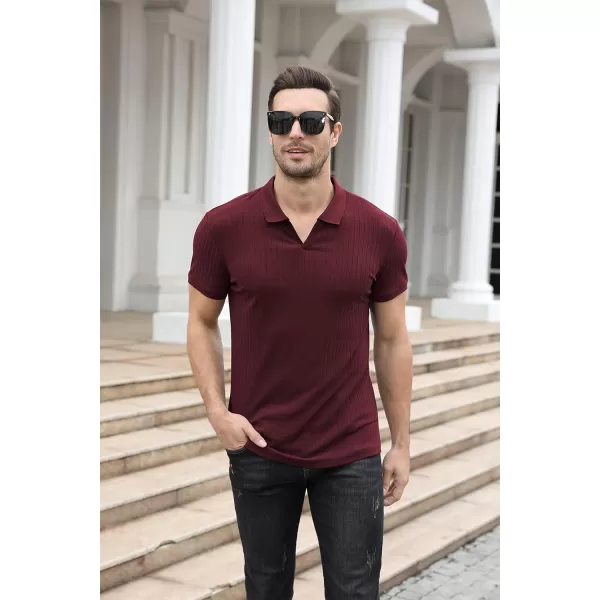 NITAGUT Polo Shirts for Men V Neck Slim Fit Short Sleeve Performance Golf Shirt Knit Soft Tees