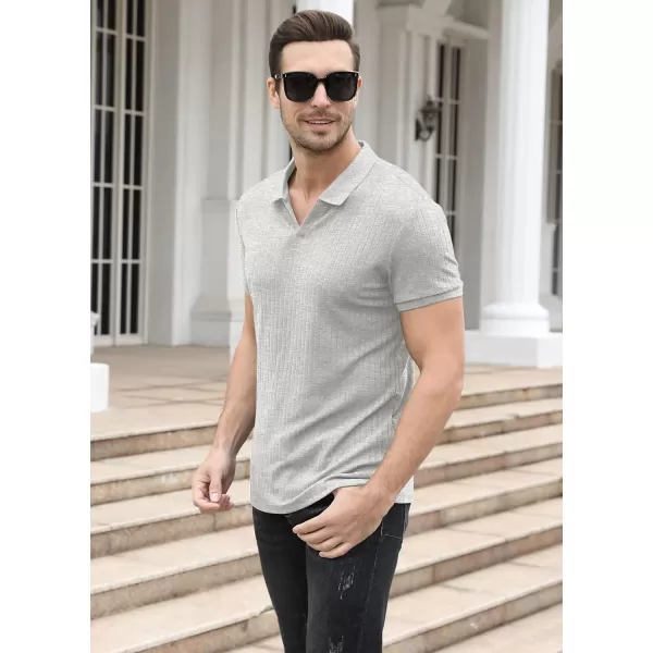 NITAGUT Polo Shirts for Men V Neck Slim Fit Short Sleeve Performance Golf Shirt Knit Soft Tees