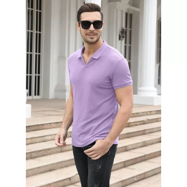 NITAGUT Polo Shirts for Men V Neck Slim Fit Short Sleeve Performance Golf Shirt Knit Soft Tees