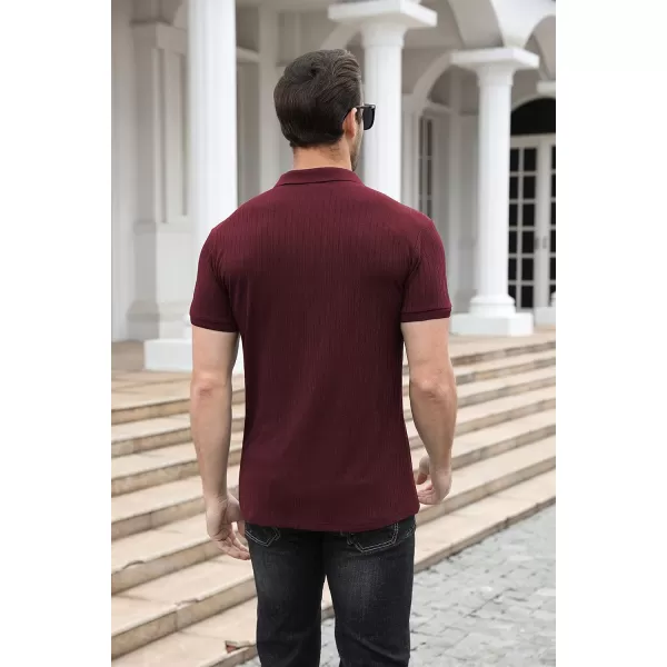 NITAGUT Polo Shirts for Men V Neck Slim Fit Short Sleeve Performance Golf Shirt Knit Soft Tees