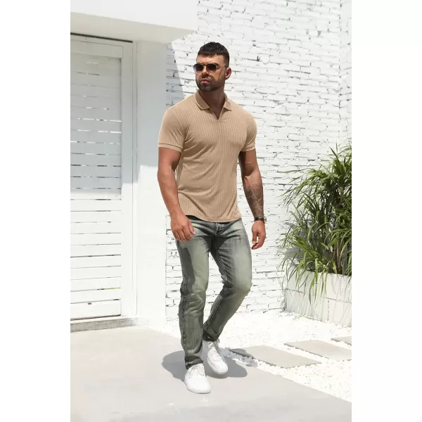 NITAGUT Polo Shirts for Men V Neck Slim Fit Short Sleeve Performance Golf Shirt Knit Soft Tees