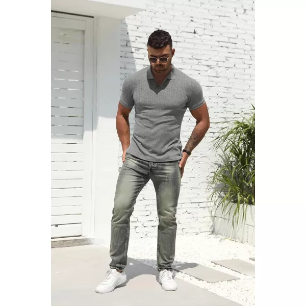 NITAGUT Polo Shirts for Men V Neck Slim Fit Short Sleeve Performance Golf Shirt Knit Soft Tees