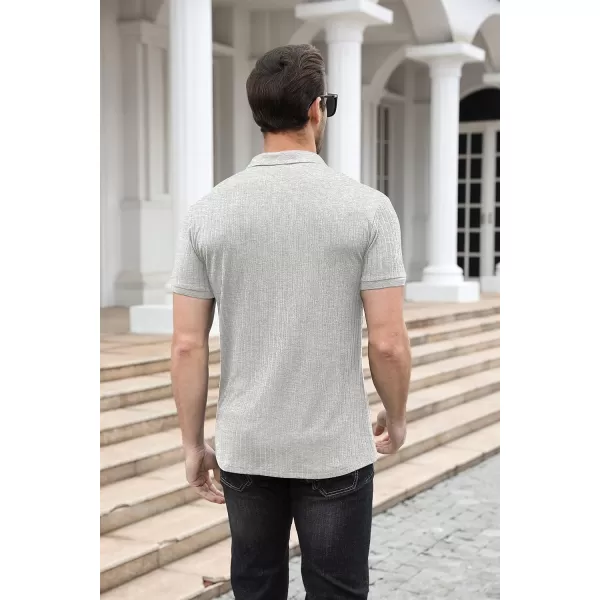 NITAGUT Polo Shirts for Men V Neck Slim Fit Short Sleeve Performance Golf Shirt Knit Soft Tees