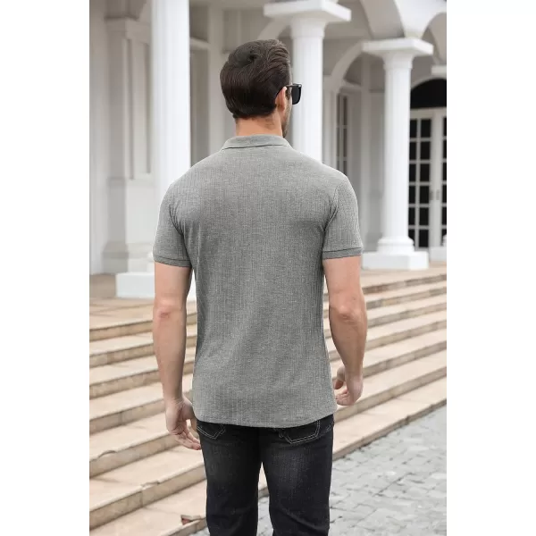 NITAGUT Polo Shirts for Men V Neck Slim Fit Short Sleeve Performance Golf Shirt Knit Soft Tees