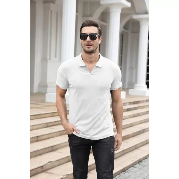 NITAGUT Polo Shirts for Men V Neck Slim Fit Short Sleeve Performance Golf Shirt Knit Soft Tees