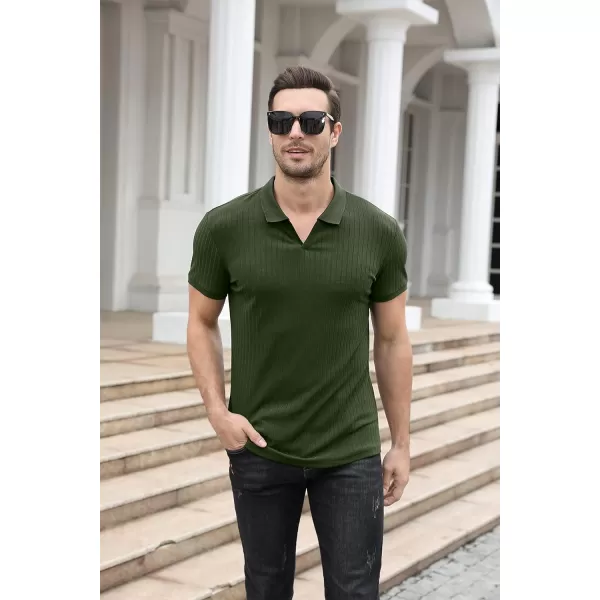 NITAGUT Polo Shirts for Men V Neck Slim Fit Short Sleeve Performance Golf Shirt Knit Soft Tees