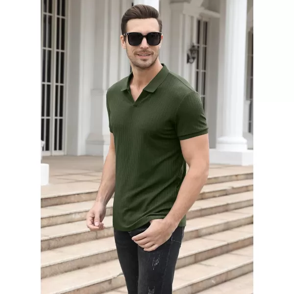 NITAGUT Polo Shirts for Men V Neck Slim Fit Short Sleeve Performance Golf Shirt Knit Soft Tees