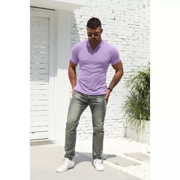 NITAGUT Polo Shirts for Men V Neck Slim Fit Short Sleeve Performance Golf Shirt Knit Soft Tees