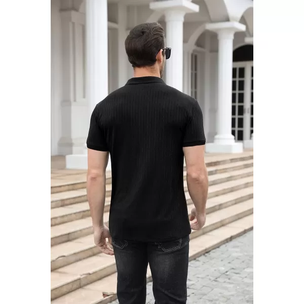 NITAGUT Polo Shirts for Men V Neck Slim Fit Short Sleeve Performance Golf Shirt Knit Soft Tees