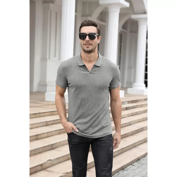NITAGUT Polo Shirts for Men V Neck Slim Fit Short Sleeve Performance Golf Shirt Knit Soft Tees