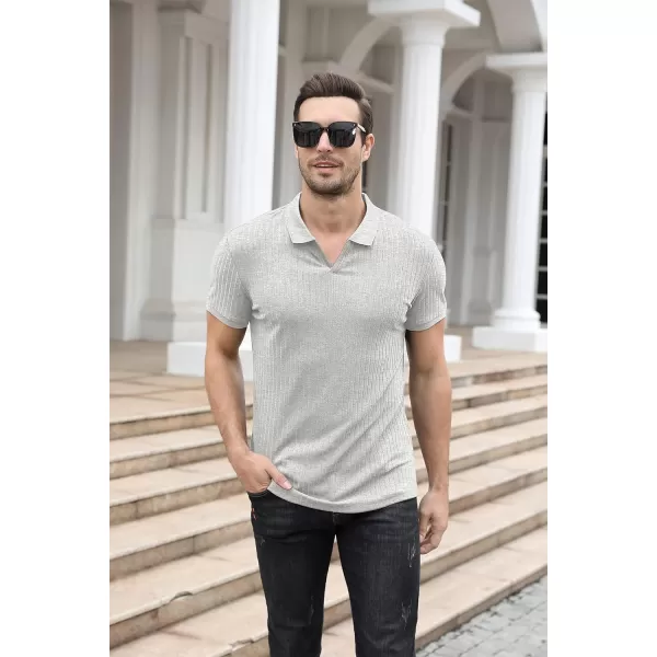 NITAGUT Polo Shirts for Men V Neck Slim Fit Short Sleeve Performance Golf Shirt Knit Soft Tees