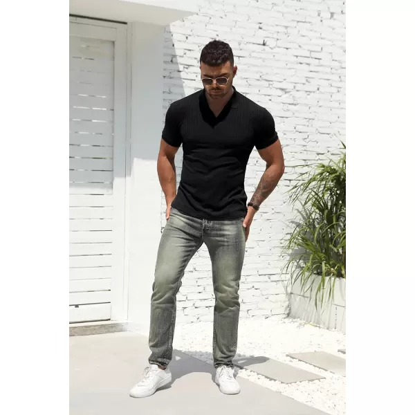 NITAGUT Polo Shirts for Men V Neck Slim Fit Short Sleeve Performance Golf Shirt Knit Soft Tees
