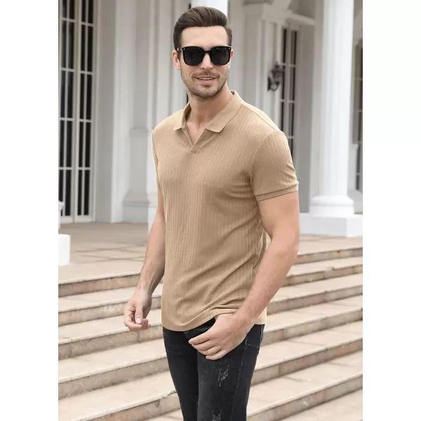NITAGUT Polo Shirts for Men V Neck Slim Fit Short Sleeve Performance Golf Shirt Knit Soft Tees