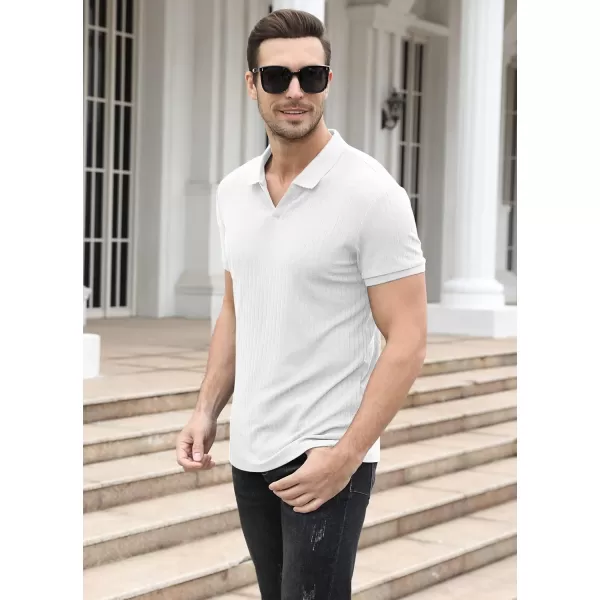 NITAGUT Polo Shirts for Men V Neck Slim Fit Short Sleeve Performance Golf Shirt Knit Soft Tees