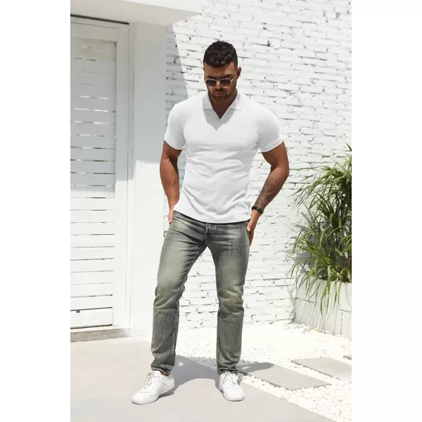 NITAGUT Polo Shirts for Men V Neck Slim Fit Short Sleeve Performance Golf Shirt Knit Soft Tees