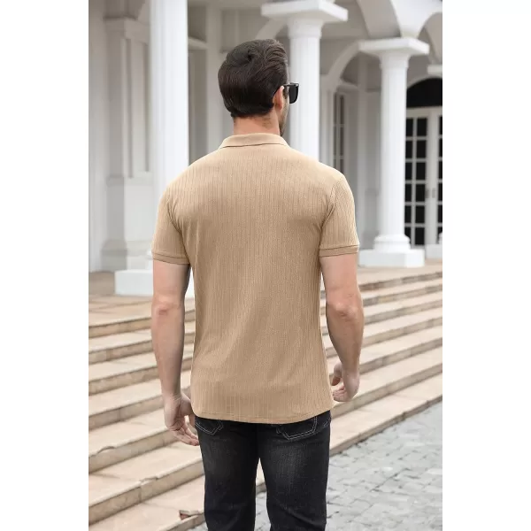 NITAGUT Polo Shirts for Men V Neck Slim Fit Short Sleeve Performance Golf Shirt Knit Soft Tees