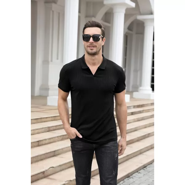NITAGUT Polo Shirts for Men V Neck Slim Fit Short Sleeve Performance Golf Shirt Knit Soft Tees