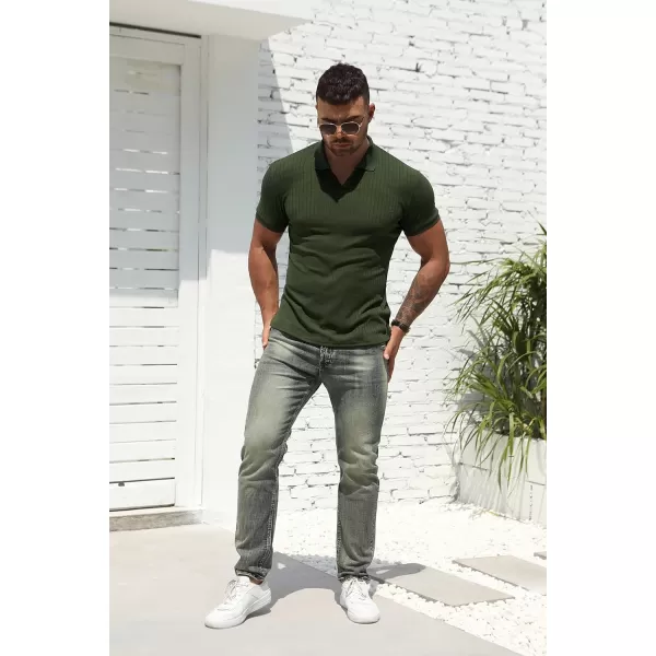 NITAGUT Polo Shirts for Men V Neck Slim Fit Short Sleeve Performance Golf Shirt Knit Soft Tees