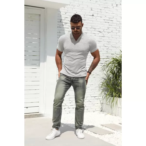 NITAGUT Polo Shirts for Men V Neck Slim Fit Short Sleeve Performance Golf Shirt Knit Soft Tees