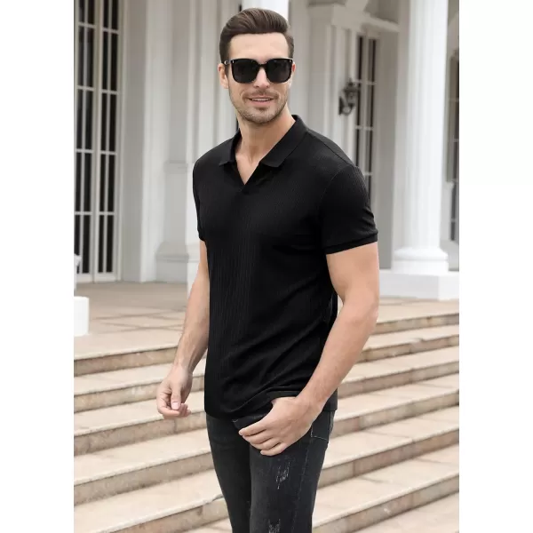 NITAGUT Polo Shirts for Men V Neck Slim Fit Short Sleeve Performance Golf Shirt Knit Soft Tees
