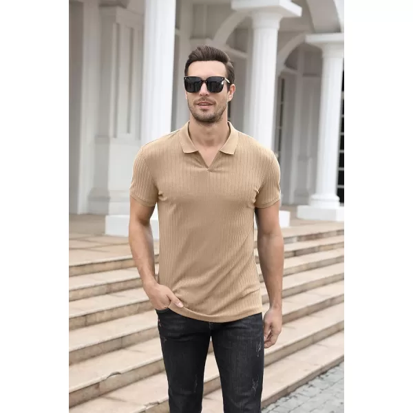 NITAGUT Polo Shirts for Men V Neck Slim Fit Short Sleeve Performance Golf Shirt Knit Soft Tees