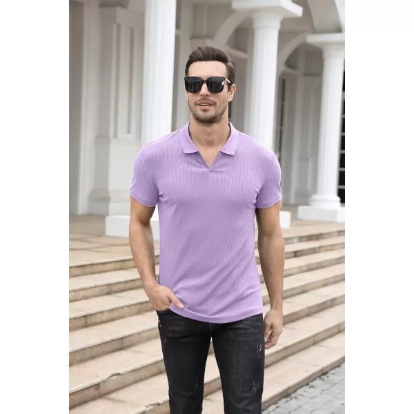 NITAGUT Polo Shirts for Men V Neck Slim Fit Short Sleeve Performance Golf Shirt Knit Soft Tees
