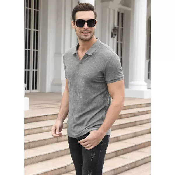 NITAGUT Polo Shirts for Men V Neck Slim Fit Short Sleeve Performance Golf Shirt Knit Soft Tees